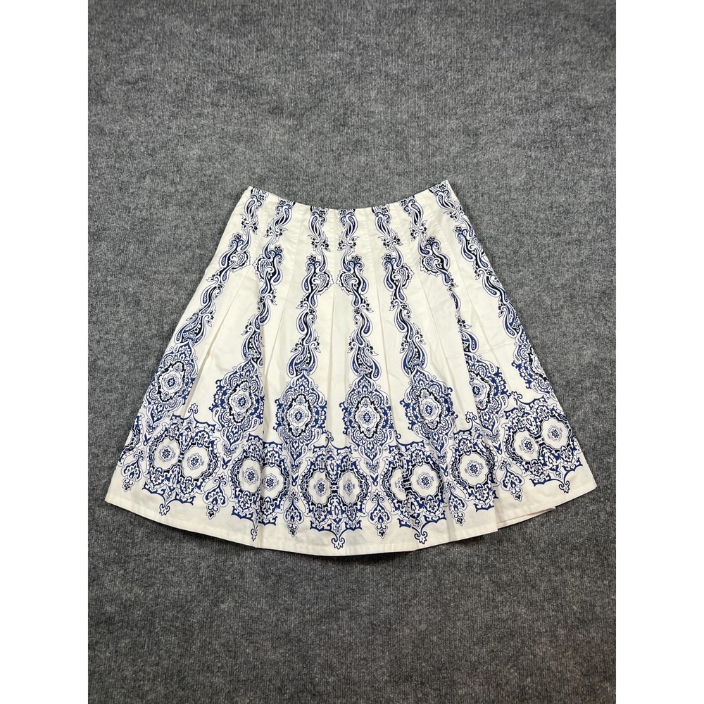 Jones New York Signature A Line Skirt Womens 8 White Blue Paisley Print Side Zip